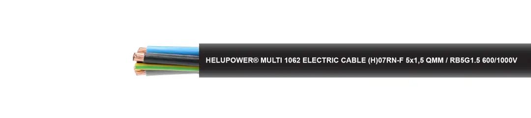 Black H07RN-F flexible rubber cable, EPR insulated with CPE outer sheath