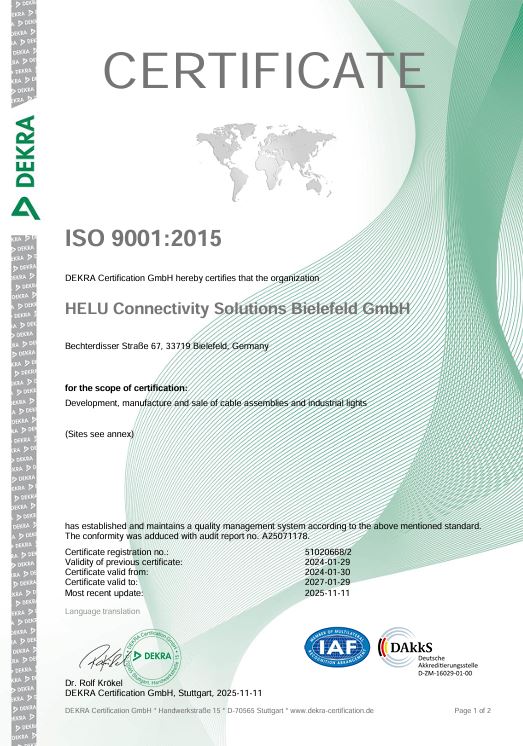 ISO 9001 - HELU Connectivity Solutions Bielefeld GmbH - deutsch