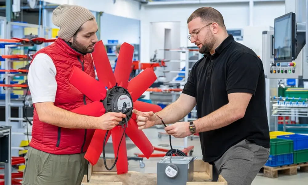 Hägele Design Engineer and Sales Manager at HELU looking at fan