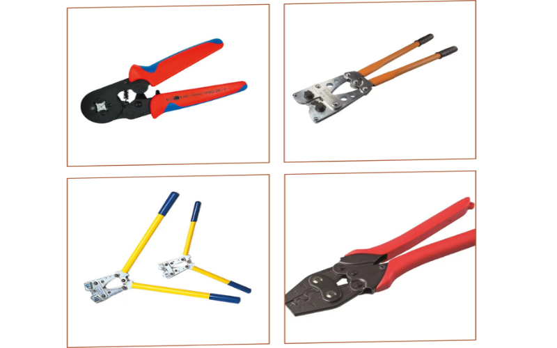 four pictures of pressing tools