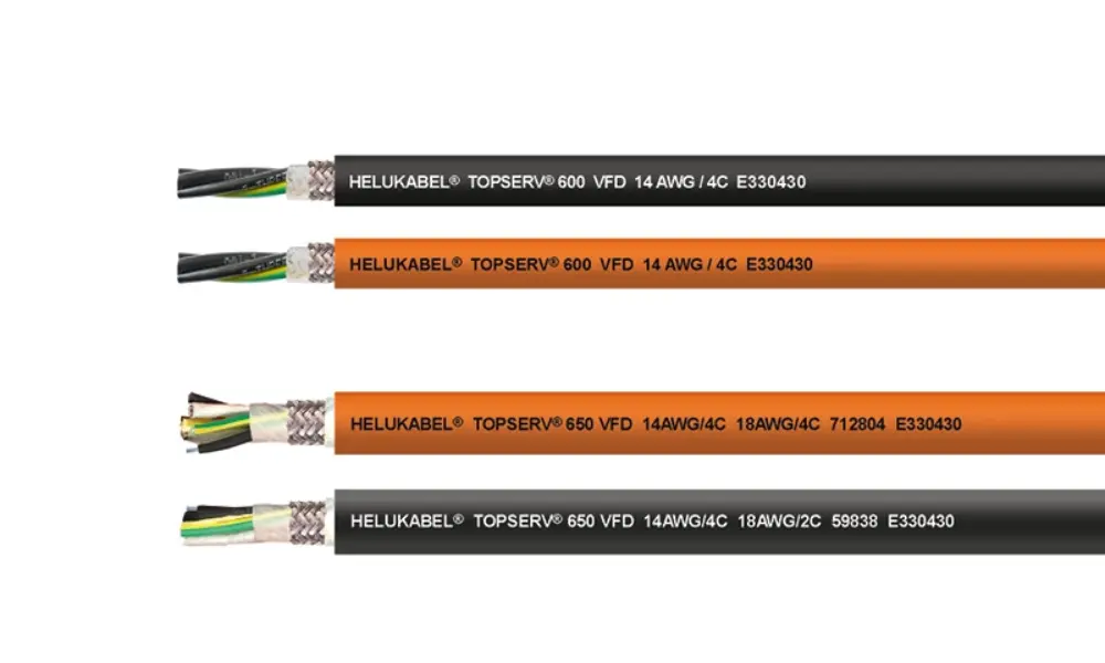 to orange og to sorte kabler 