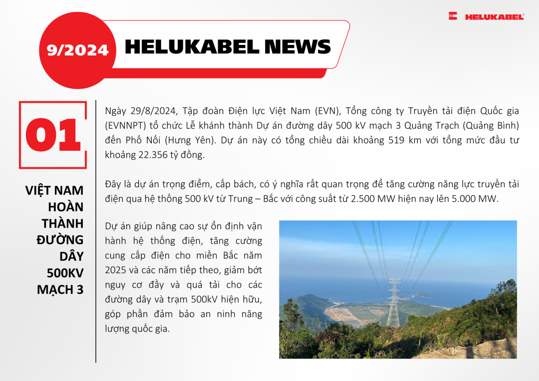 Việt Nam hoàn thành đường dây 500kV mạch 3