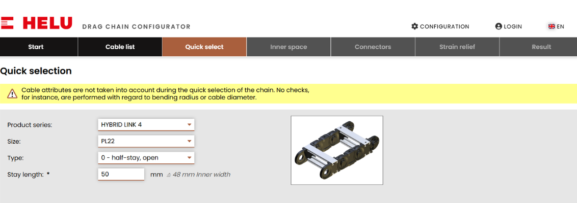 Hướng dẫn chọn xích cáp online với HELUCHAIN Configurator
