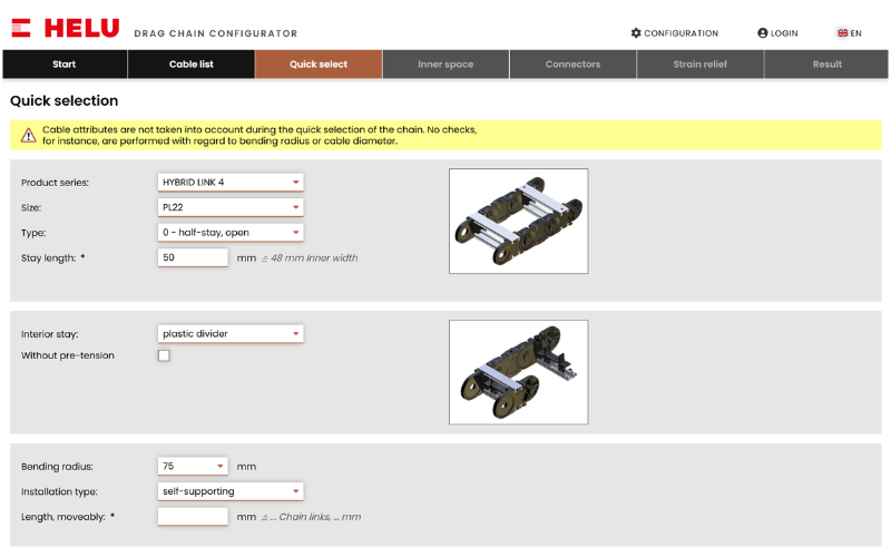 Hướng dẫn chọn xích cáp online với HELUCHAIN Configurator