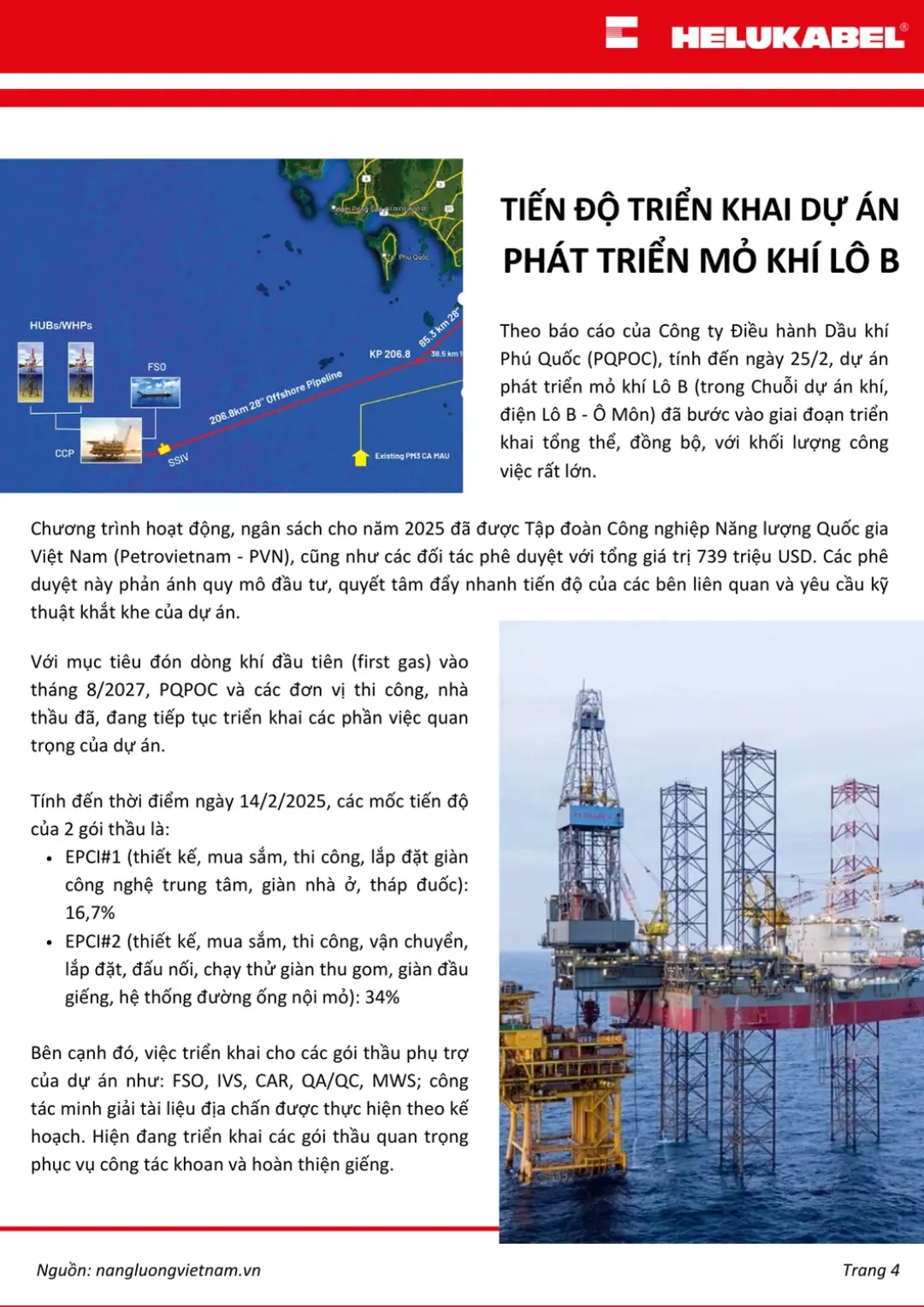 Tiến độ triển khai dự án phát triển mỏ khí Lô B