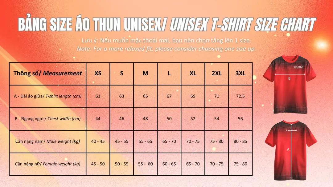 HELURUN T-shirt size chart