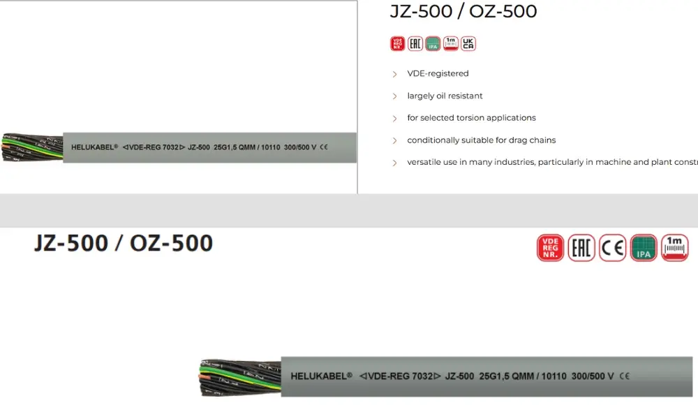 Thông tin tổng quan về sản phẩm ở trang Product finder và datasheet sản phẩm của HELUKABEL