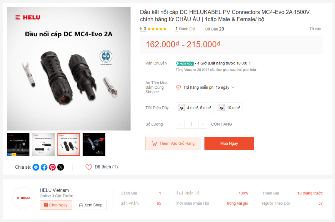 Mua đầu nối Original MC4 trên Shopee của HELU Vietnam