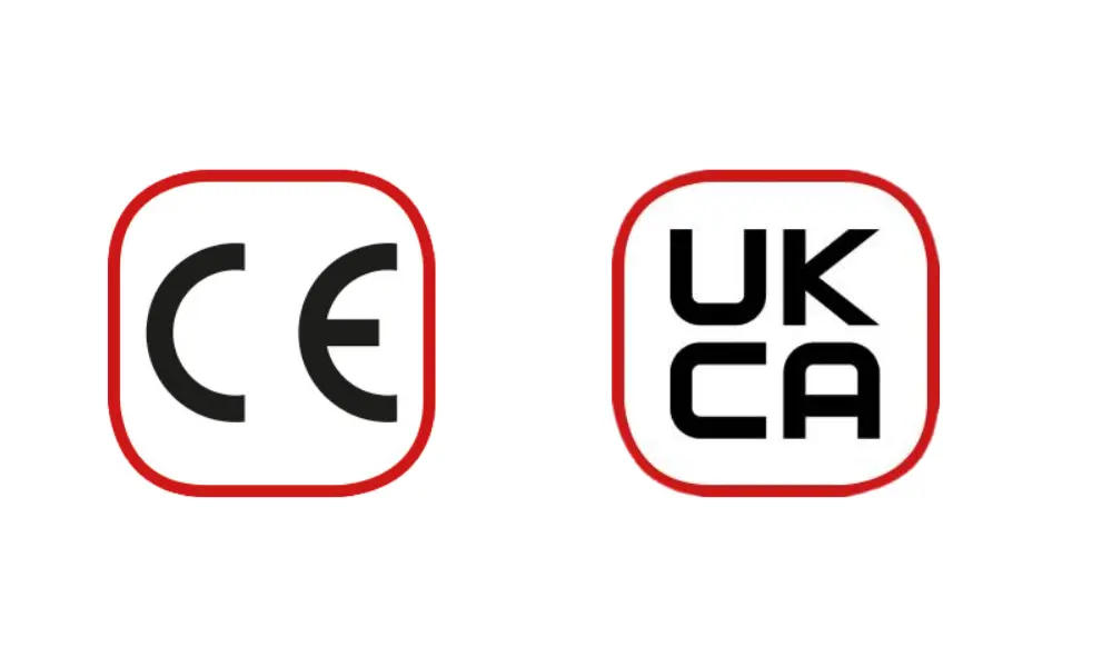 CE marking (tiêu chuẩn của thị trường châu Âu) và UKCA (tiêu chuẩn của thị trường Vương quốc Anh)