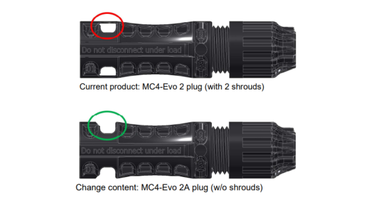 Comparison of the MC4-Evo 2 and MC4-Evo 2A Cable Connectors