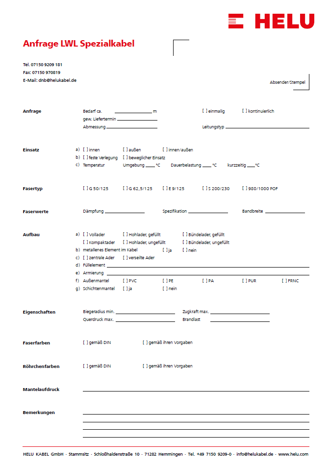 Anfrage LWL-Spezialkabel