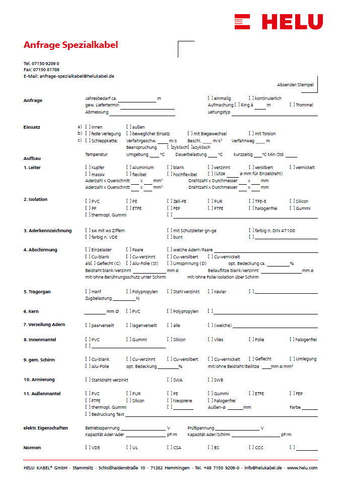 Anfrage Spezialkabel
