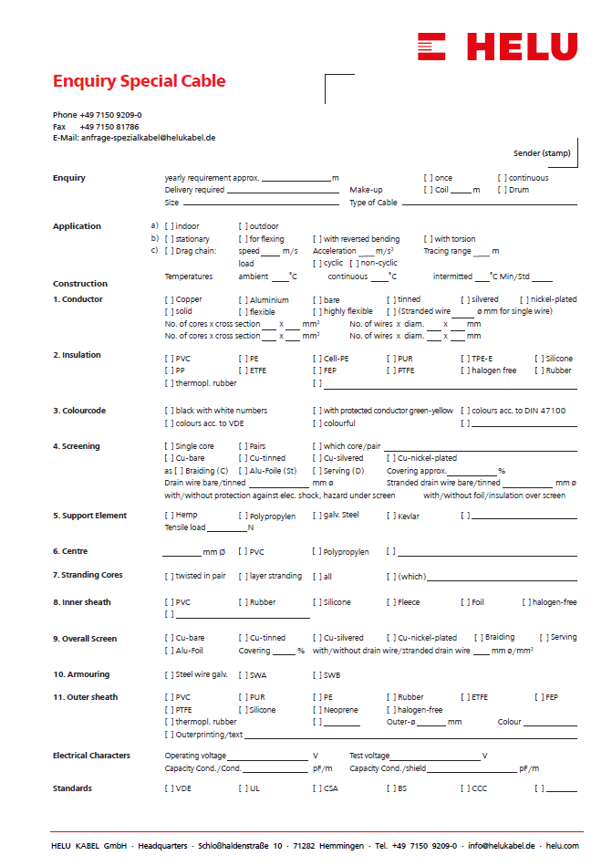 Enquiry special cable