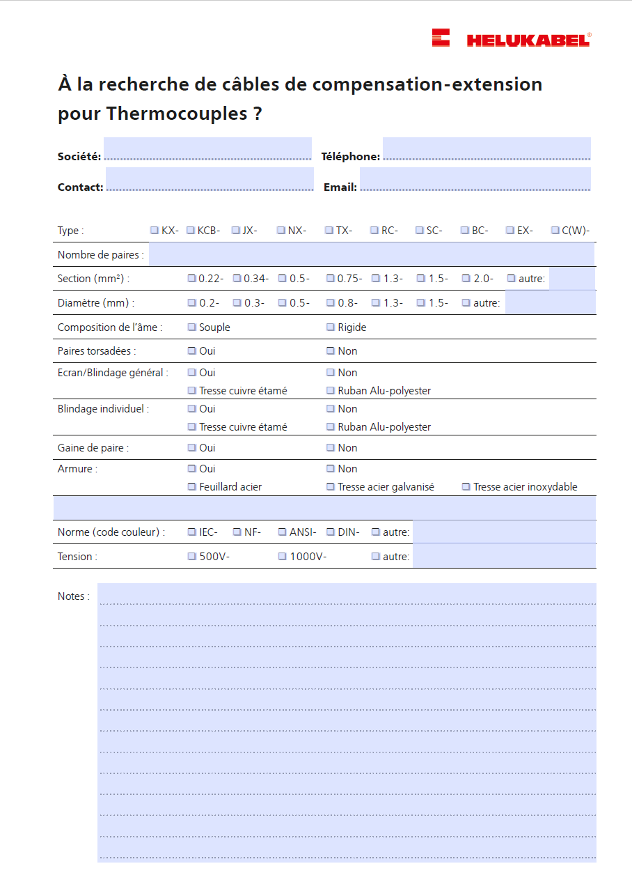 Câbles Compensation-Extension pour Thermocouples