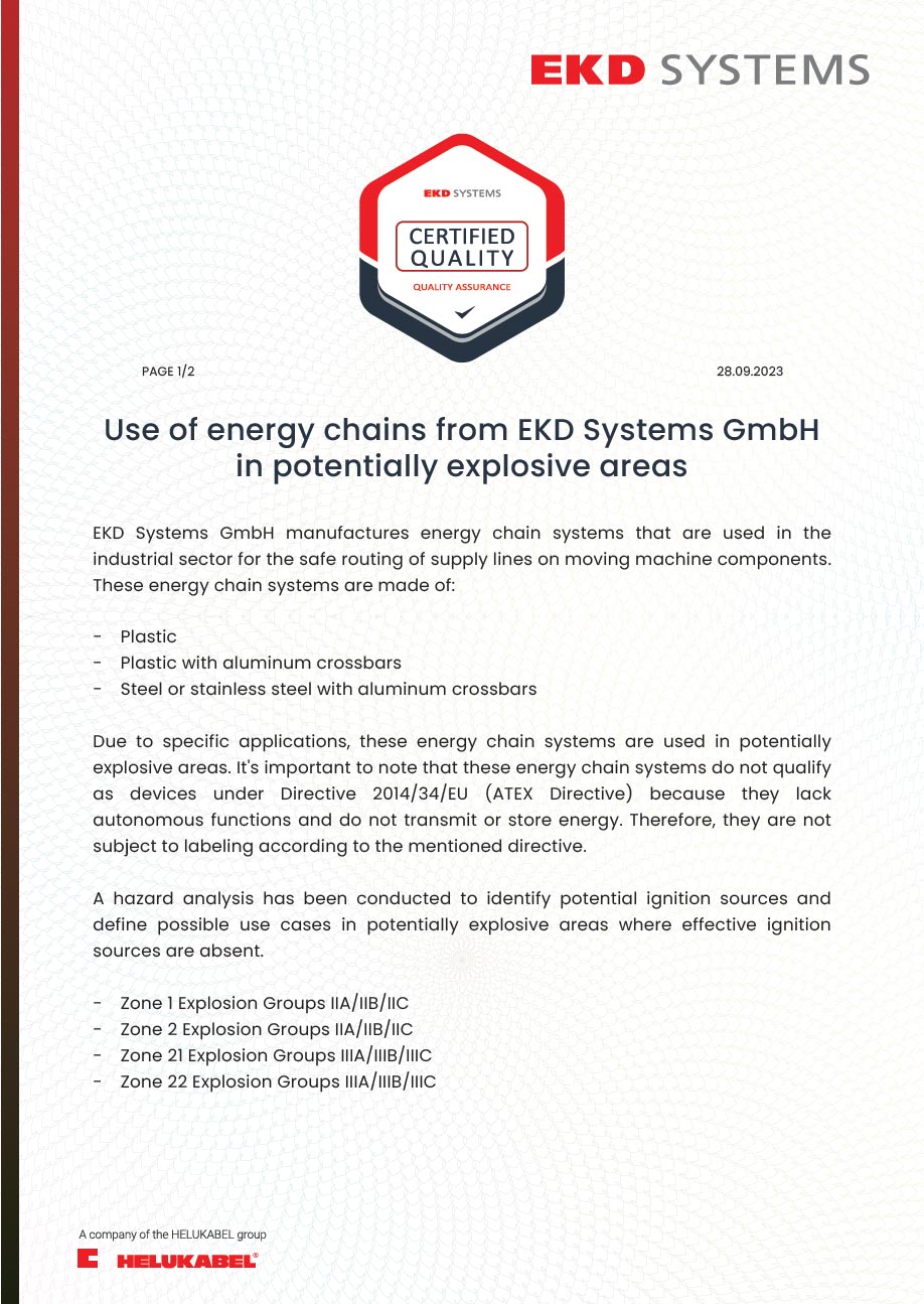 Use of energy chains in potentially explosive areas
