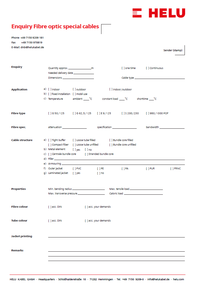 Enquiry fibre optic special cable