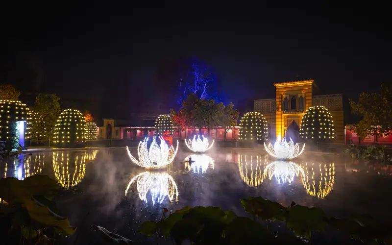 Illuminated christmas garden in Wilhelma Stuttgart