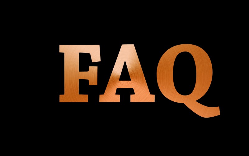 FAQ copper color on black background