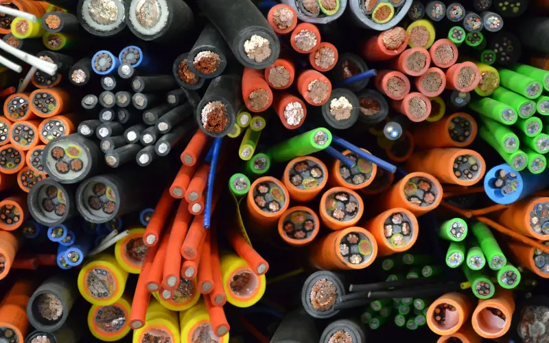 a bunch of electrical cables. You can see the inside of the cables