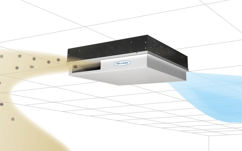 Illustration of Mikrobex Cloud Air Control on the ceiling