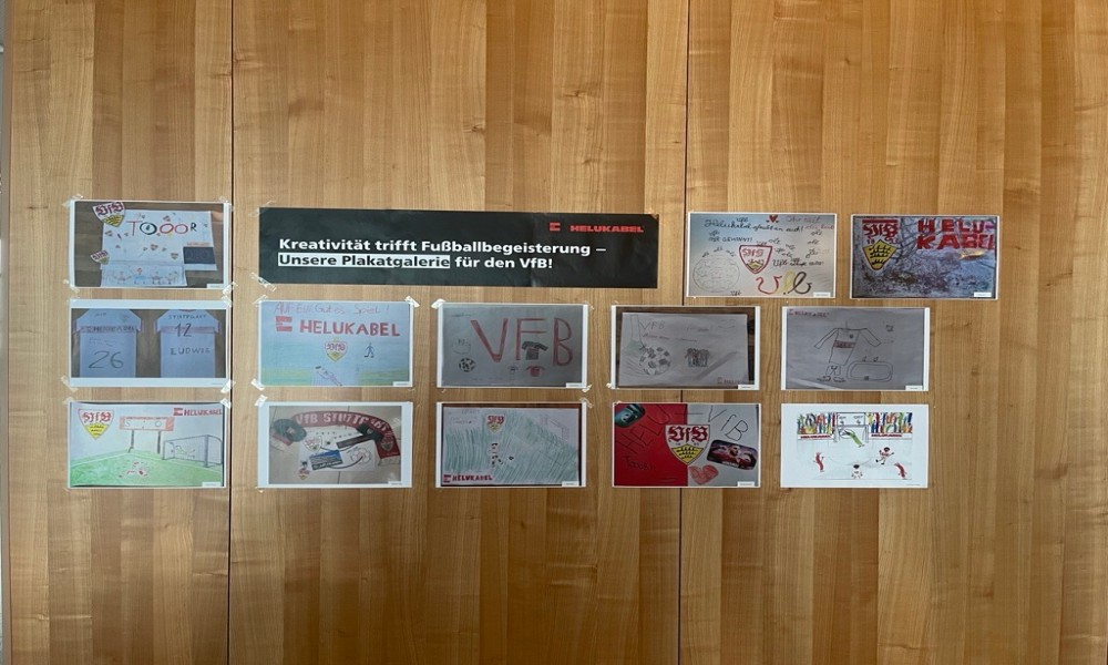 Gestaltete Fanplakate der HELU-Kinder für den VfB Stuttgart