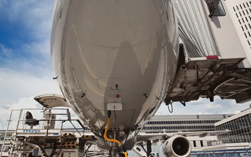 Supply lines underneath an aircraft