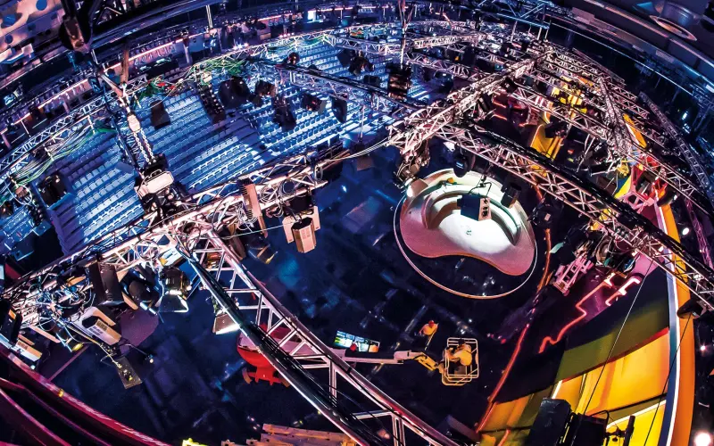 Bird's eye view of a TV studio