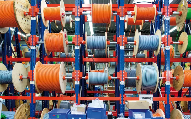 Giant type of shelf on which cable reels are stored