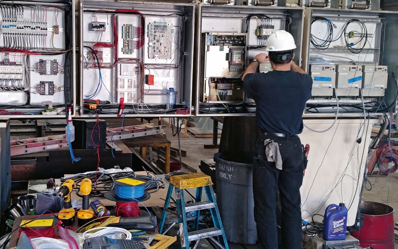 A man working at a production machine