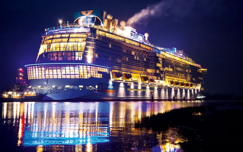 Cruise ship lights up the dark